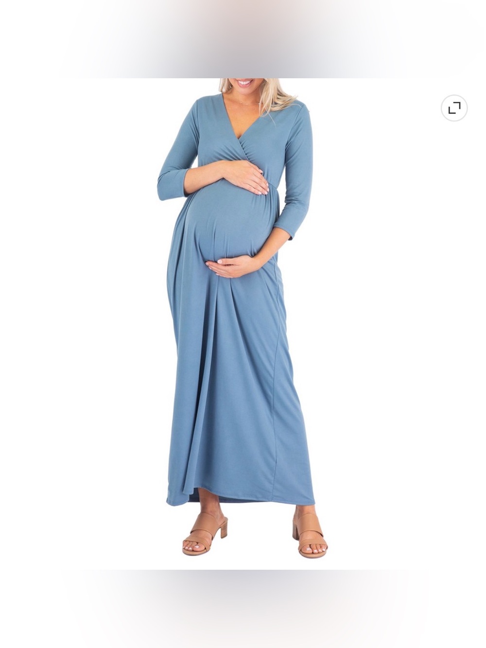 Mother Bee Maternity Wrap Maxi Dress in Dusty Blue